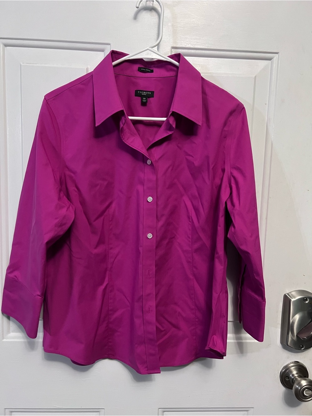 Talbots Petites 12P Bright Fuchsia Wrinkle Resistant Cotton Stretch Button Shirt